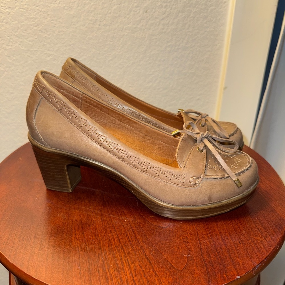Stylish Brown Leather Oxford Pumps Comfortable Block Heel
